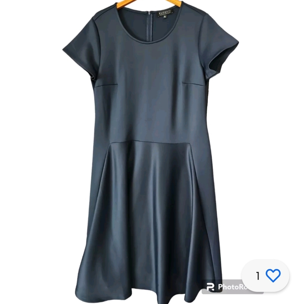 ELOQUII Women's Blue Short Sleeve Seam Detail Fit & Flare Work Dress sz 20